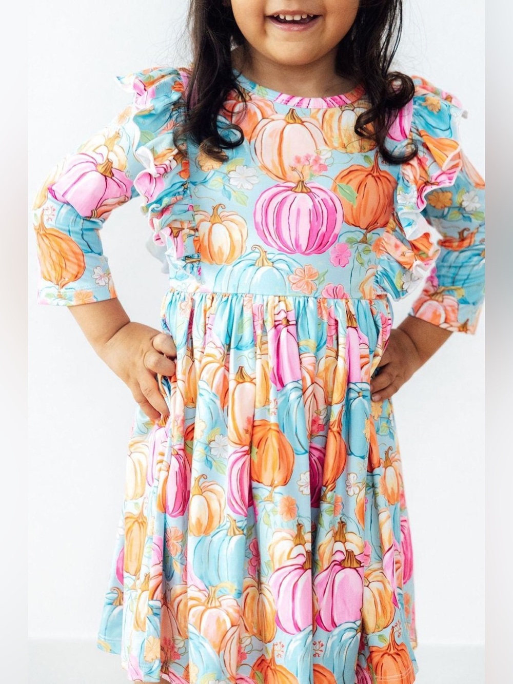 Mila & Rose Preppy Pumpkins 3/4 Sleeve Ruffle Twirl Dress FALL NWT Size 7/8